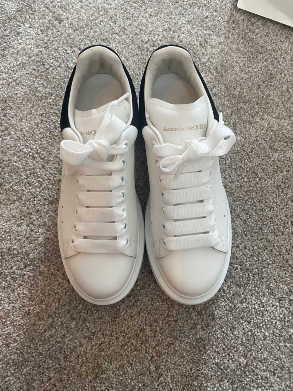 Alexander McQueen White Leather Sneakers with Velvet Black Back Tab